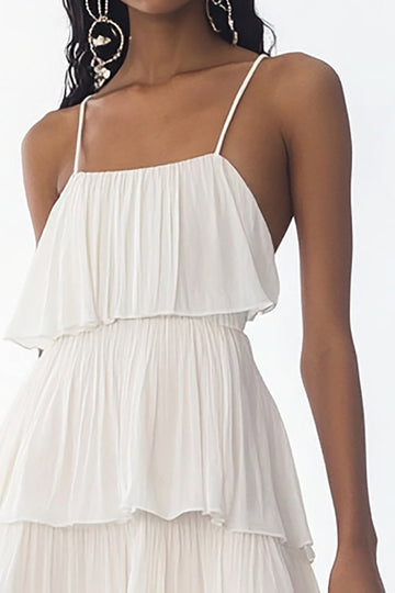 Robe midi blanche à plusieurs niveaux